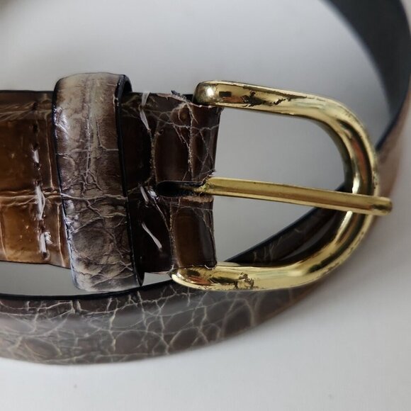 RENZO | Genuine Leather Belt Snakeskin Ombre Brown Yellow Sz 34 - Picture 2 of 4